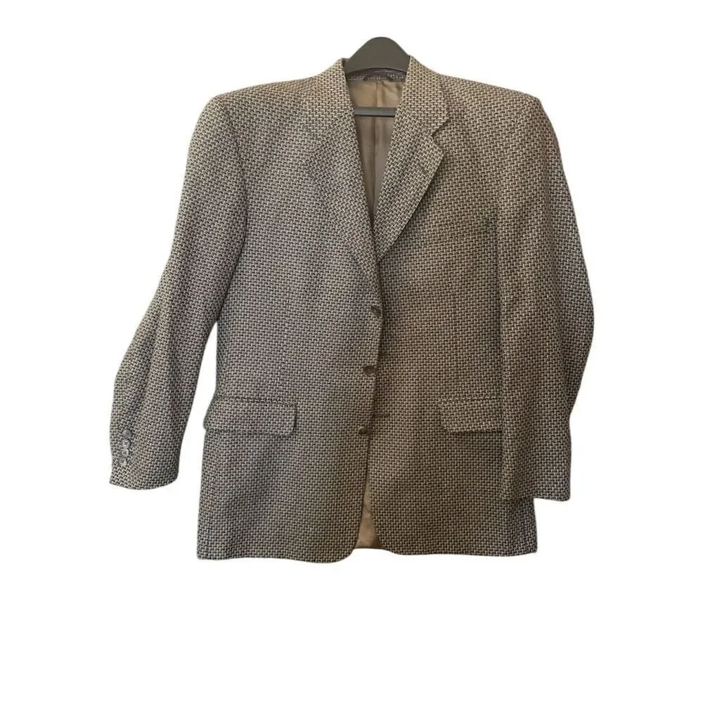 Bassoni Collection Men's Brown Plaid Tweed Blazer Size 44 Formal